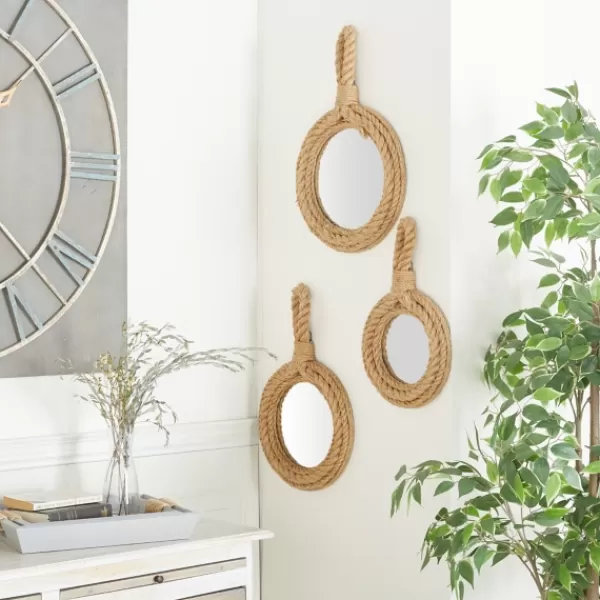 Decorative Mirrors-Kirkland's Home Brown Cora Jute Wall Mirrors, Set Of 3