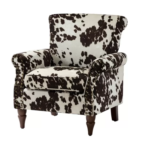 Accent Chairs-Kirkland's Home Brown Cow Print Upholstered Accent Chair Brown/Ivory