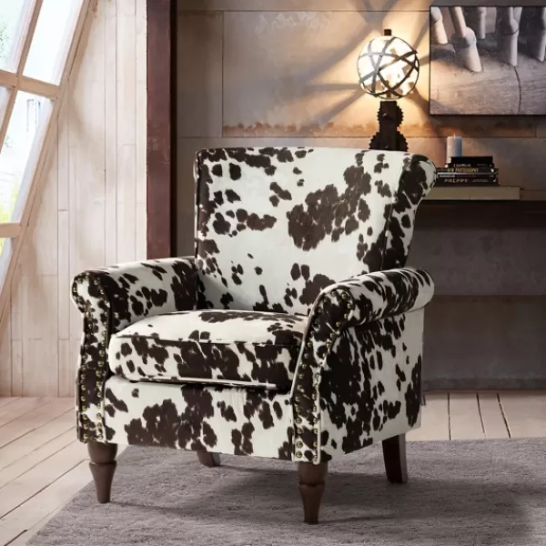 Accent Chairs-Kirkland's Home Brown Cow Print Upholstered Accent Chair Brown/Ivory