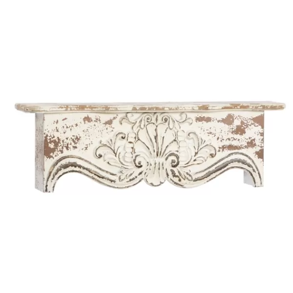 Shelves-Kirkland's Home Brown Distressed Carved Wood Wall Shelf