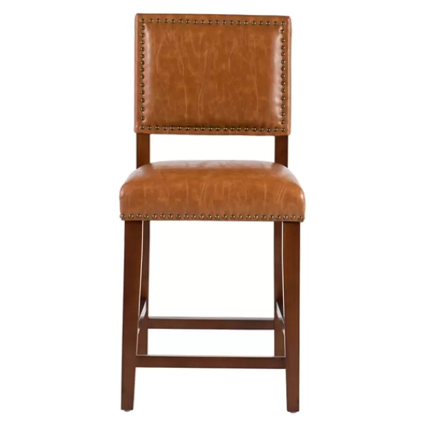 Bar Stools & Counter Height Stools-Kirkland's Home Brown Faux Leather Square Classic Counter Stool Tan