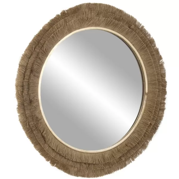 Decorative Mirrors-Kirkland's Home Brown Fringe Jute Round Wall Mirror