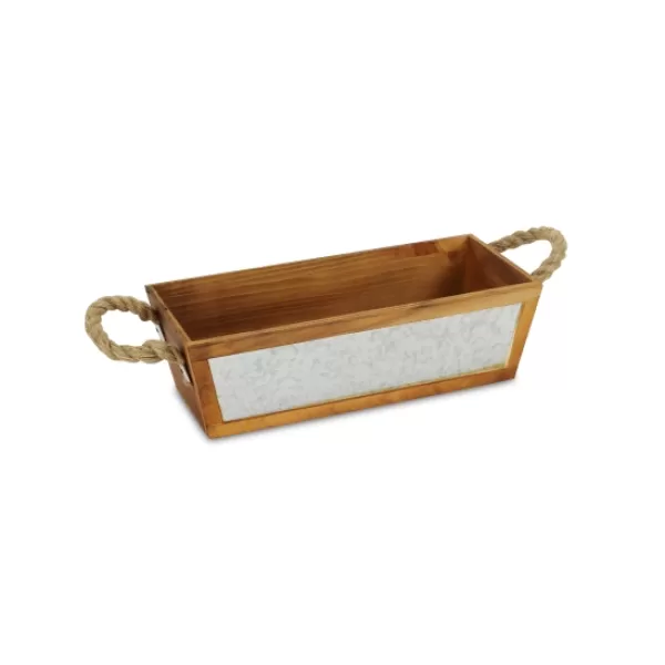 Baskets & Boxes-Kirkland's Home Brown Galvanized Tapered Box With Rope Handles Brown/Gray