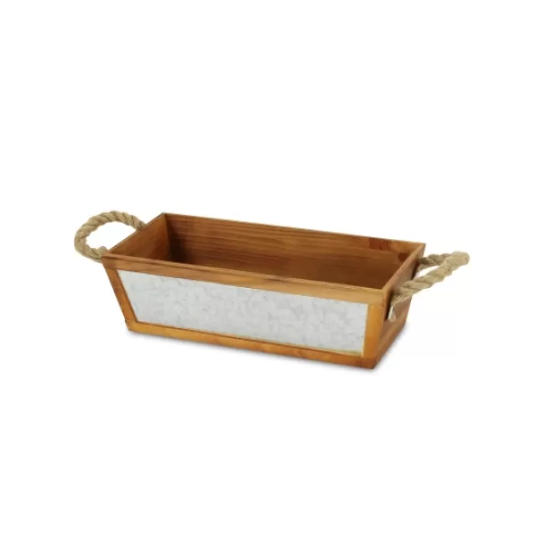 Baskets & Boxes-Kirkland's Home Brown Galvanized Tapered Box With Rope Handles Brown/Gray