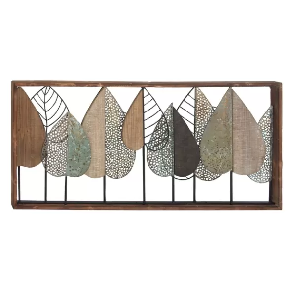 Wall Plaques-Kirkland's Home Brown Metal And Wood Leaves Wall Plaque Brown/Black