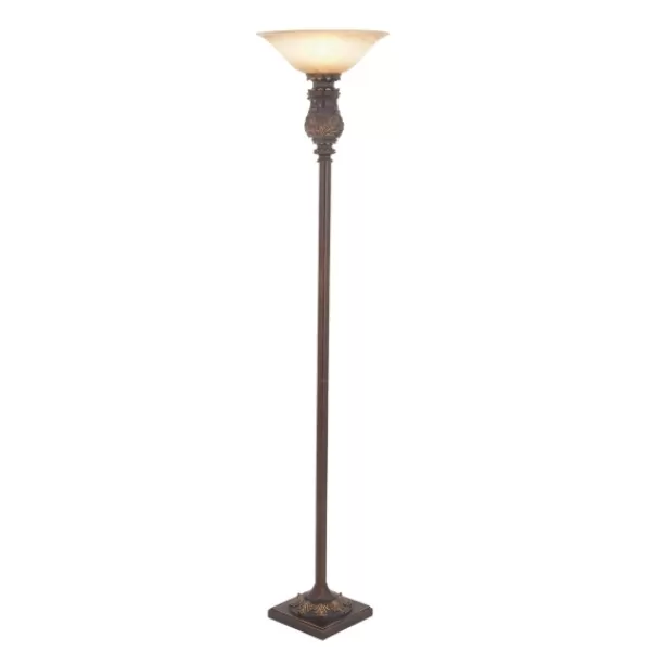 Floor Lamps-Kirkland's Home Brown Metal Carved Base Uplight Floor Lamp Tan