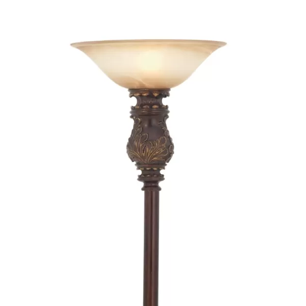 Floor Lamps-Kirkland's Home Brown Metal Carved Base Uplight Floor Lamp Tan