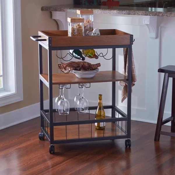 Kitchen Islands & Bar Carts-Kirkland's Home Brown Norcross Industrial Rolling Bar Cart