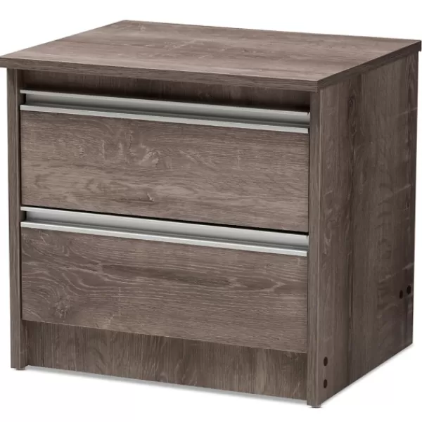 Nightstands-Kirkland's Home Brown Oak Wood Finish 2-Drawer Nightstand