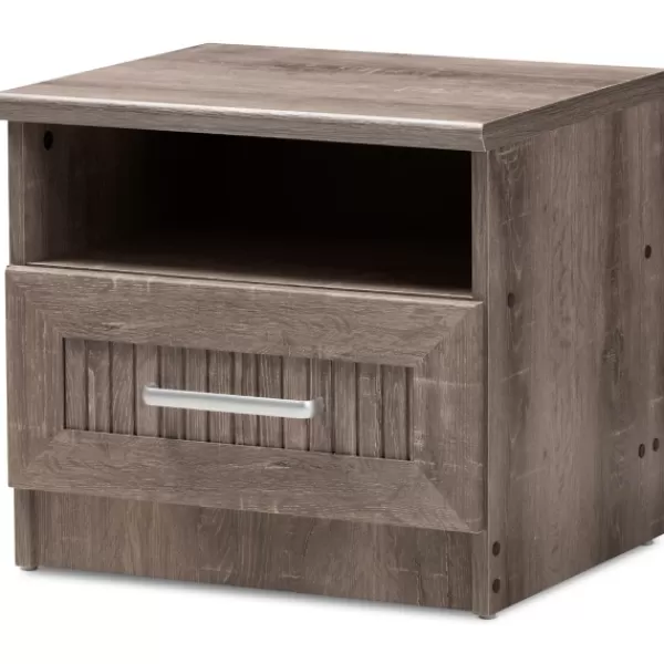 Nightstands-Kirkland's Home Brown Oak Wood Finish Open Shelf Nightstand