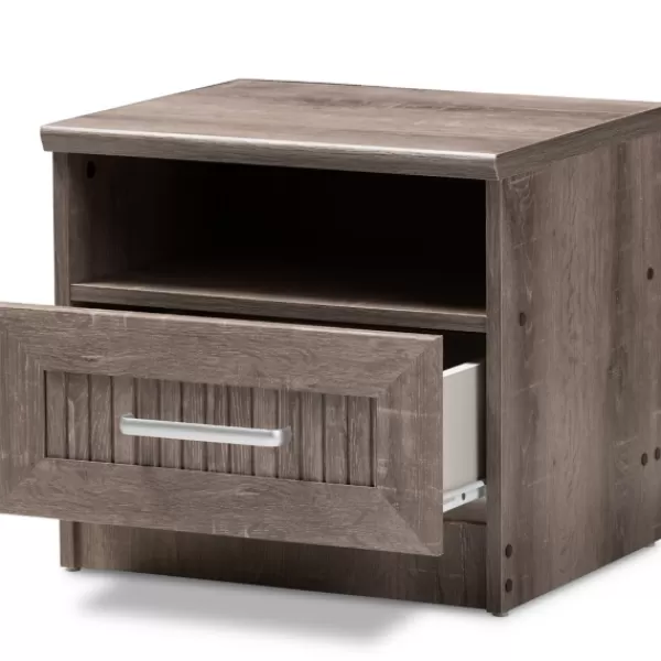 Nightstands-Kirkland's Home Brown Oak Wood Finish Open Shelf Nightstand