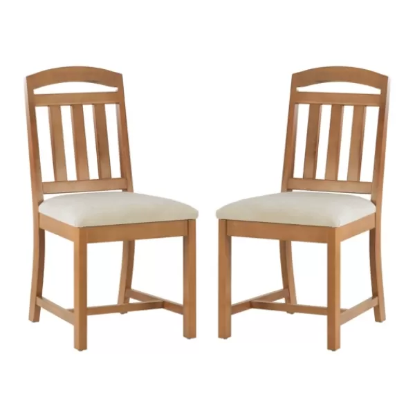 Dining Chairs-Kirkland's Home Brown Slatted Upholstered Dining Chairs, Set Of 2 Brown/White