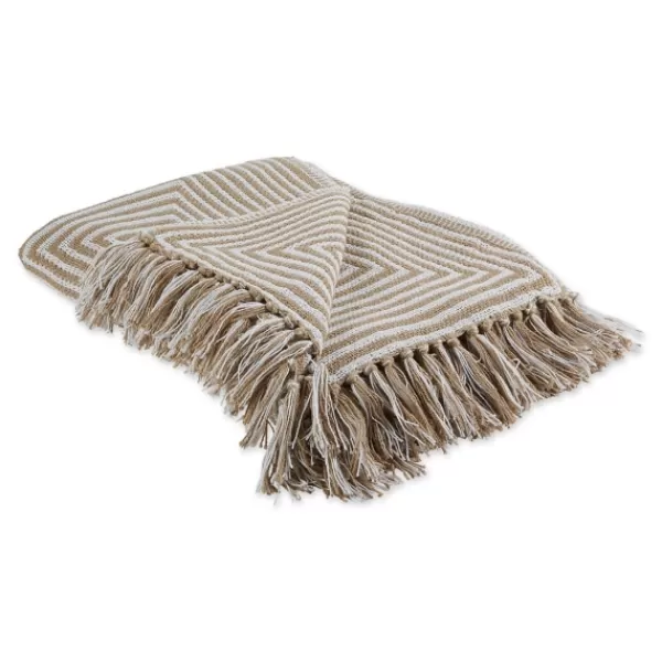 Blankets & Throws-Kirkland's Home Brown Stone Square Stripes Throw Brown/White