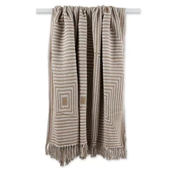 Blankets & Throws-Kirkland's Home Brown Stone Square Stripes Throw Brown/White