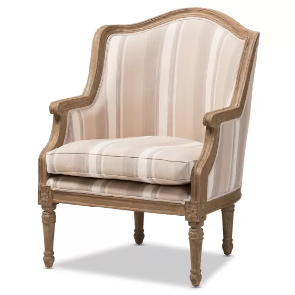 Accent Chairs-Kirkland's Home Brown Striped Upholstered Accent Chair Brown/Tan/White