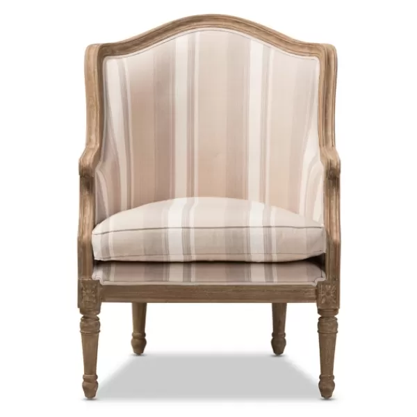 Accent Chairs-Kirkland's Home Brown Striped Upholstered Accent Chair Brown/Tan/White