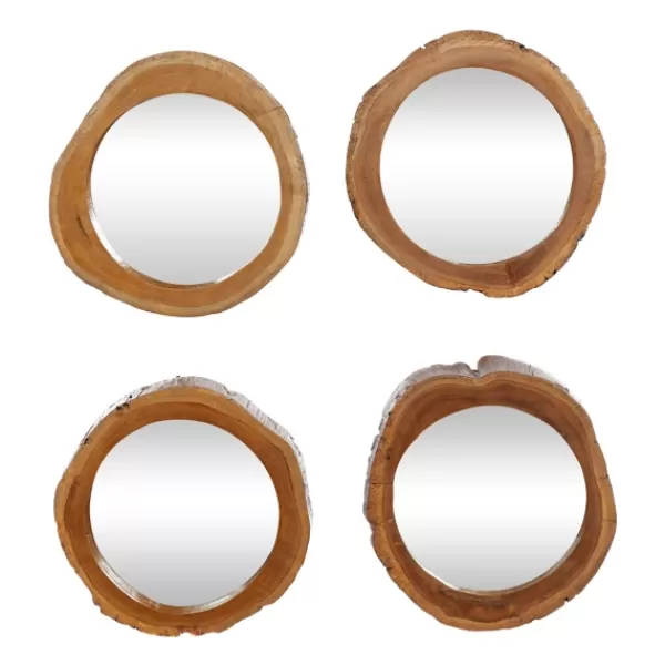 Decorative Mirrors-Kirkland's Home Brown Teak Wood Frame Wall Mirrors, Set Of 4