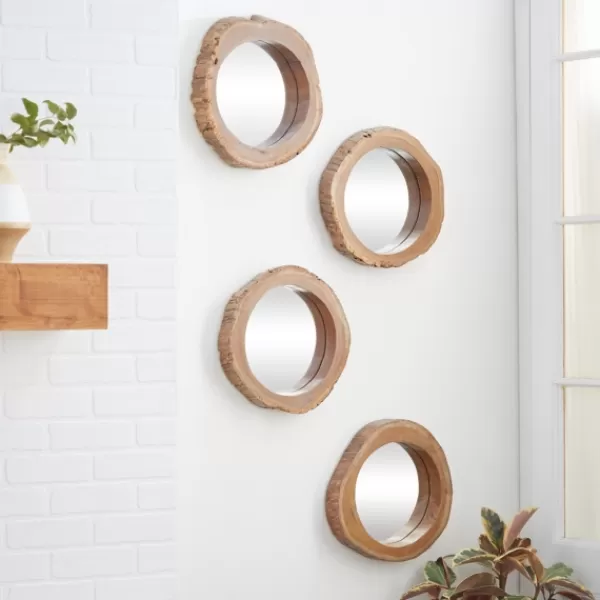 Decorative Mirrors-Kirkland's Home Brown Teak Wood Frame Wall Mirrors, Set Of 4