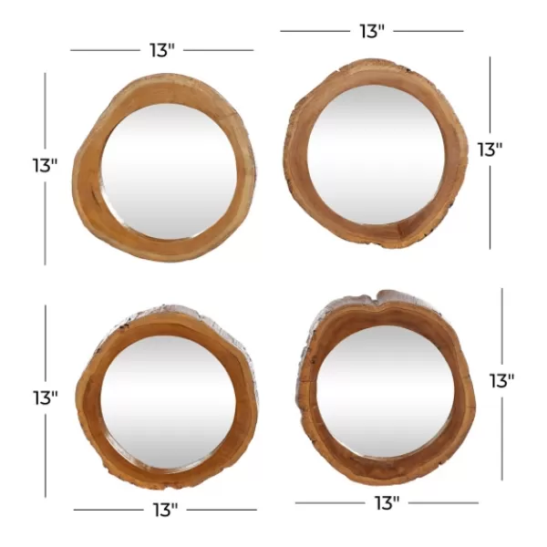 Decorative Mirrors-Kirkland's Home Brown Teak Wood Frame Wall Mirrors, Set Of 4