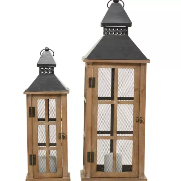 Lanterns-Kirkland's Home Brown Windowpane Mesh Lanterns, Set Of 2 Brown/Black