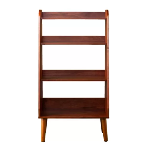 Bookshelves-Kirkland's Home Brown Wood 4-Tier Mid Century Modern Bookshelf