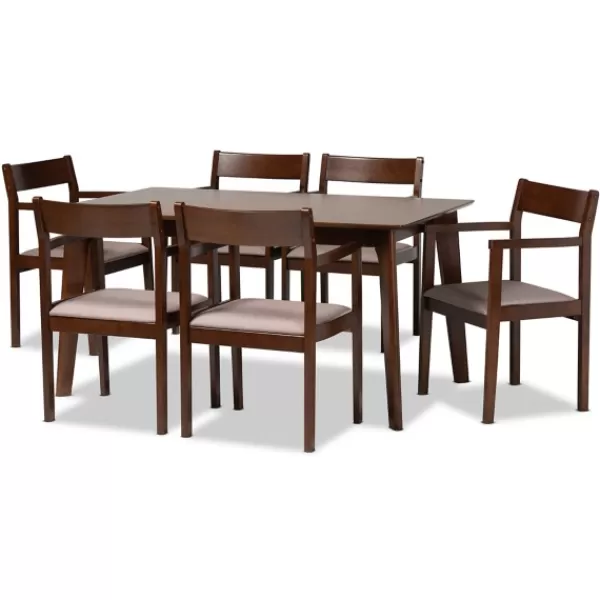 Dining Tables-Kirkland's Home Brown Wood And Beige Upholstered 7-Pc. Dining Set Gray