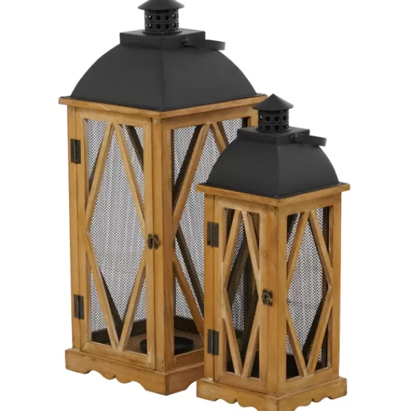 Lanterns-Kirkland's Home Brown Wood And Black Mesh Lanterns, Set Of 2 Brown/Black