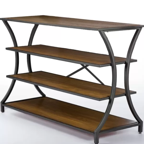 Console Tables-Kirkland's Home Brown Wood And Curved Metal 4-Tier Console Table