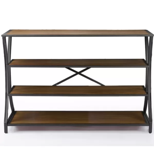 Console Tables-Kirkland's Home Brown Wood And Curved Metal 4-Tier Console Table