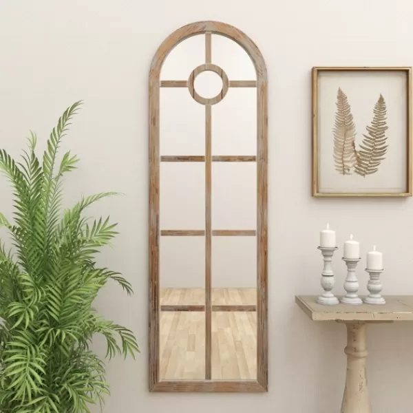 Decorative Mirrors-Kirkland's Home Brown Wood And Glass Arched Windowpane Mirror