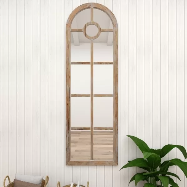 Decorative Mirrors-Kirkland's Home Brown Wood And Glass Arched Windowpane Mirror