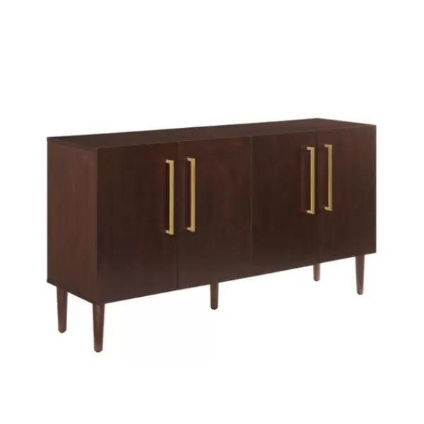 Cabinets & Sideboards-Kirkland's Home Brown Wood And Gold 4-Door Cabinet