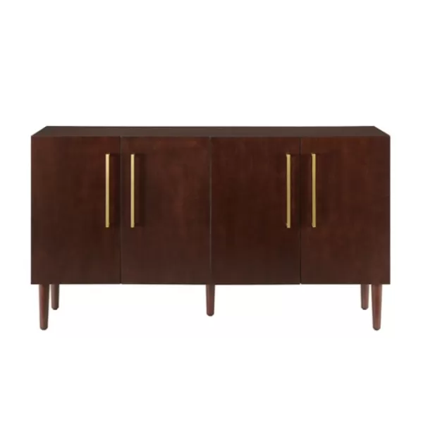 Cabinets & Sideboards-Kirkland's Home Brown Wood And Gold 4-Door Cabinet