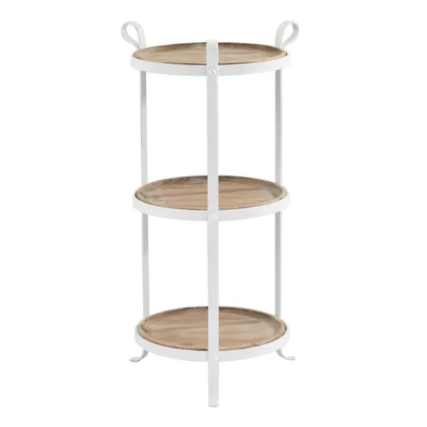 Accent & End Tables-Kirkland's Home Brown Wood And Metal 3-Tier Side Table White