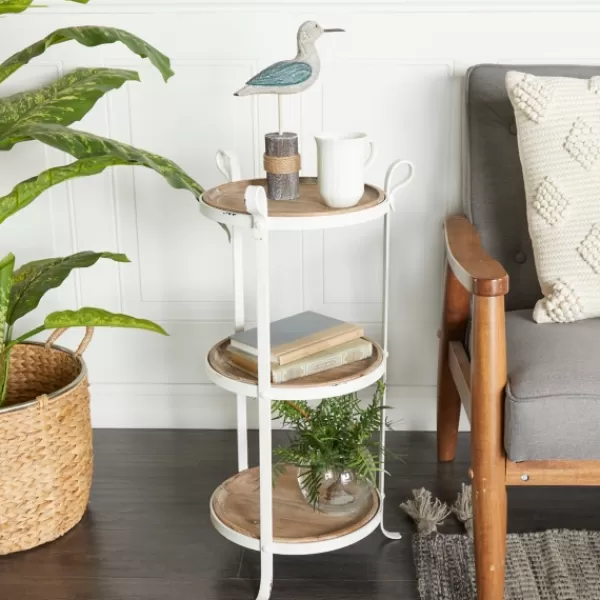 Accent & End Tables-Kirkland's Home Brown Wood And Metal 3-Tier Side Table White