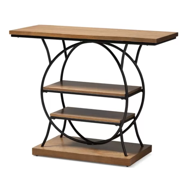 Console Tables-Kirkland's Home Brown Wood And Metal Circle Center Console Table