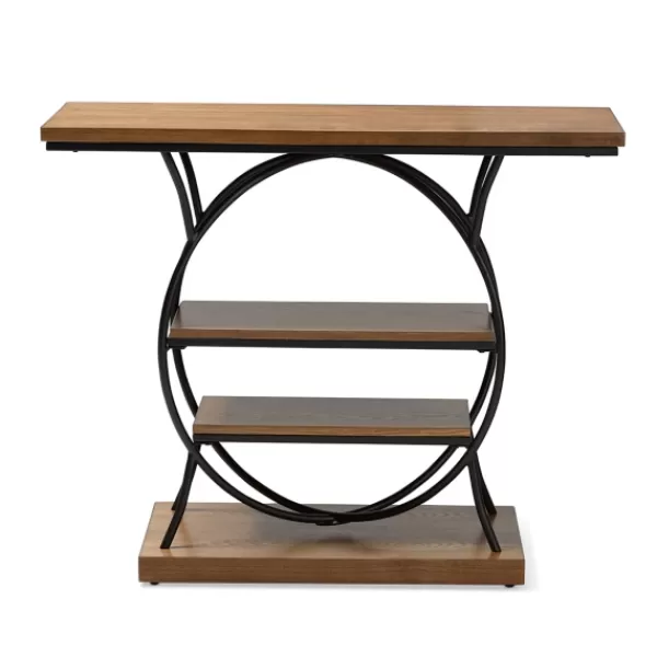 Console Tables-Kirkland's Home Brown Wood And Metal Circle Center Console Table