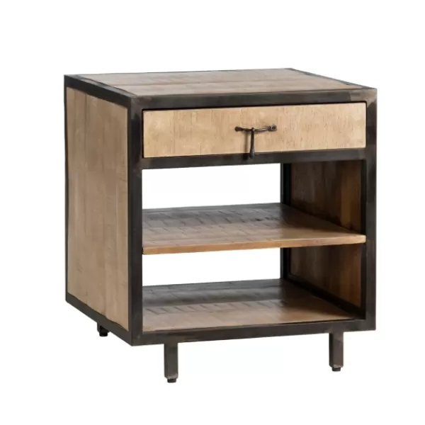 Accent & End Tables-Kirkland's Home Brown Wood And Metal Trim Single Drawer Side Table Brown/Black