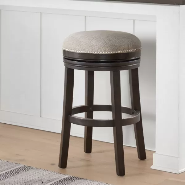 Bar Stools & Counter Height Stools-Kirkland's Home Brown Wood Backless Swivel Bar Stool Gray