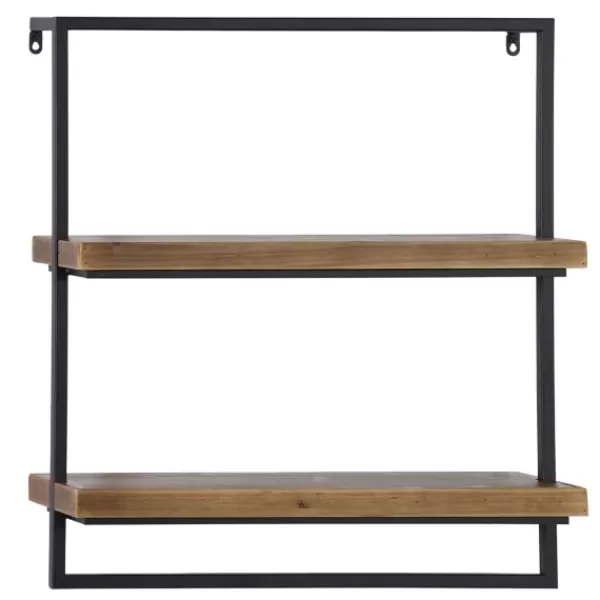 Shelves-Kirkland's Home Brown Wood Black Metal Frame Wall Shelves