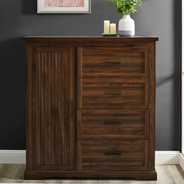 Dressers & Chests-Kirkland's Home Brown Wood Cabinet And 4-Drawer Wardrobe