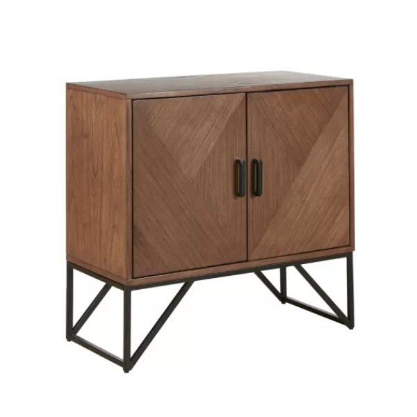 Cabinets & Sideboards-Kirkland's Home Brown Wood Frame Metal Base 2-Door Cabinet