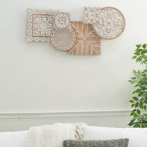 Wall Plaques-Kirkland's Home Brown Wood Geometric Layered Shapes Wall Plaque Brown/White