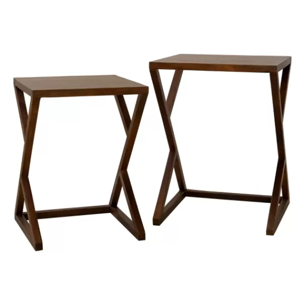 Accent & End Tables-Kirkland's Home Brown Wood Nesting Accent Tables, Set Of 2