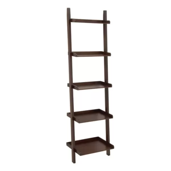 Bookshelves-Kirkland's Home Brown Wooden Five-Tier Ladder Bookshelf