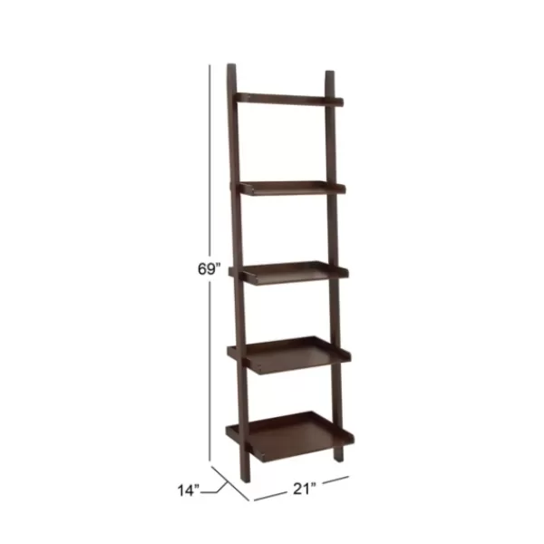 Bookshelves-Kirkland's Home Brown Wooden Five-Tier Ladder Bookshelf