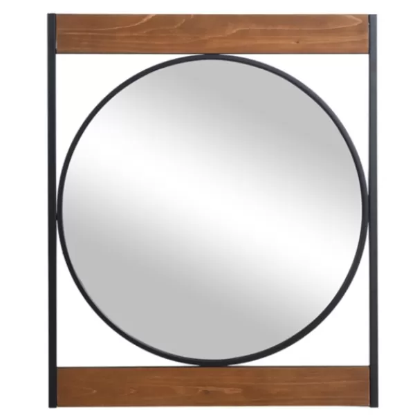 Framed Mirrors-Kirkland's Home Brown Wooden Slats Round Frame Mirror