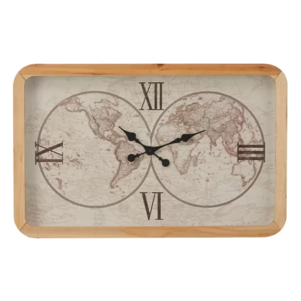 Clocks-Kirkland's Home Brown World Map Rectangular Wall Clock