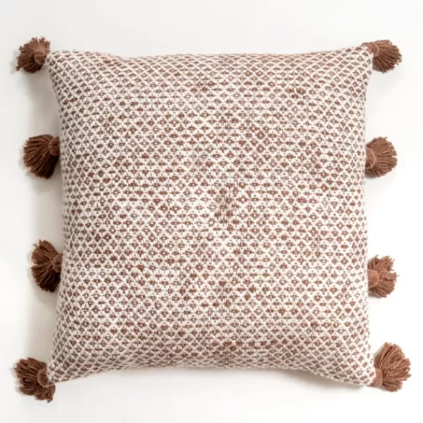 Pillows-Kirkland's Home Brown Woven Pillow With Side Tassels Brown/White