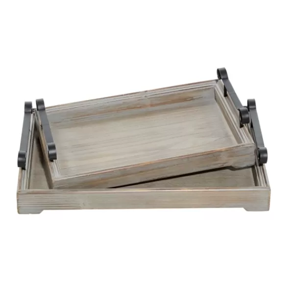 Decorative Trays-Kirkland's Home Brushed Distressed 2-Pc. Decorative Tray Set Gray